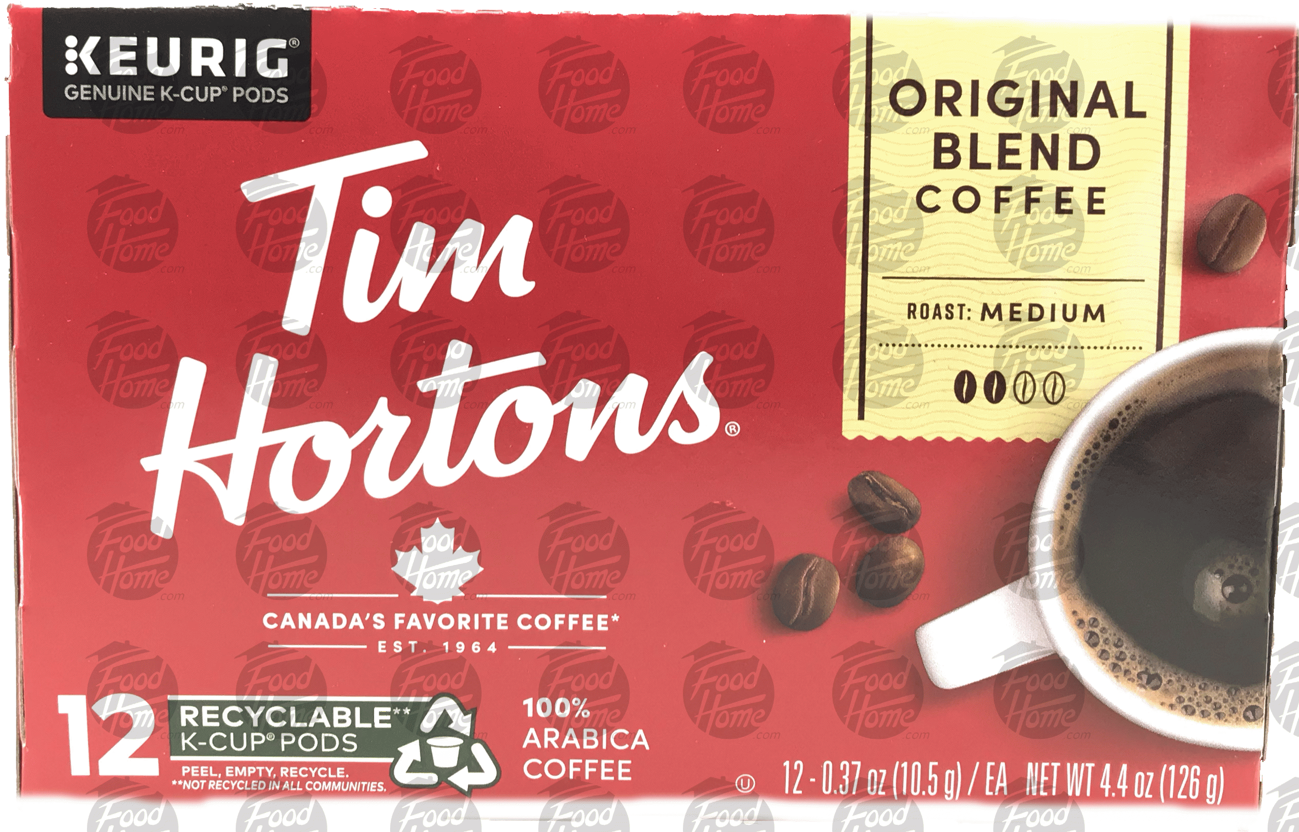 Tim Horton's  original blend, single serve coffee cups, 100% arabica medium roast, 12 cups Full-Size Picture